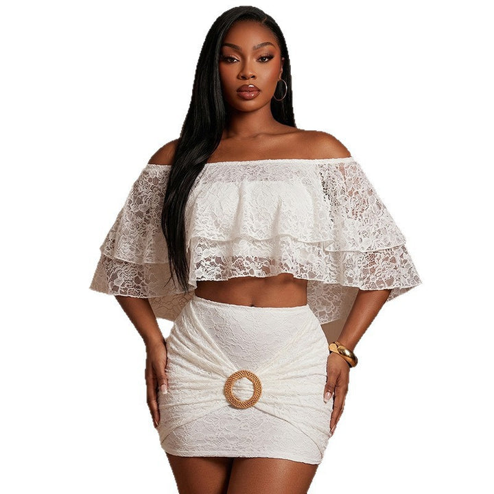 Damen Spitzen Crop-Top und Rock Set Drune