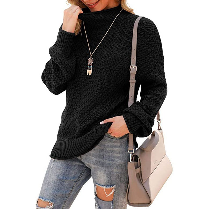 Damen Grobstrickpullover mit hohem Kragen und bequemen Ärmeln Drune