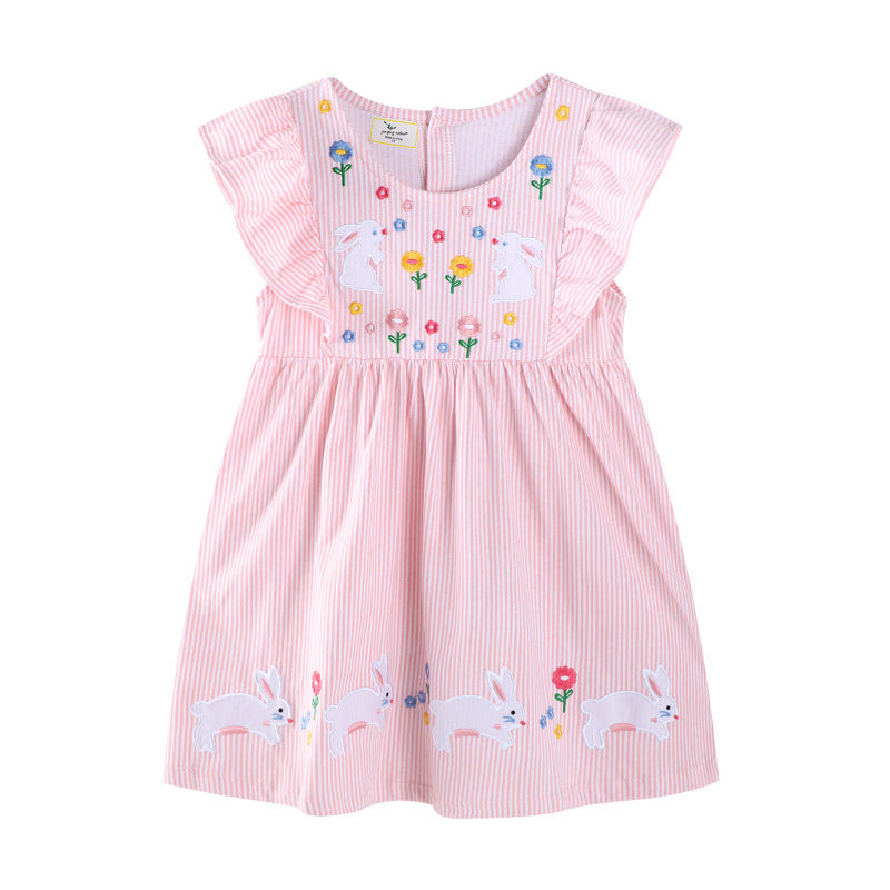 Mädchen Freizeitkleid mit verspielten Hasen- und Blumenapplikationen Drune