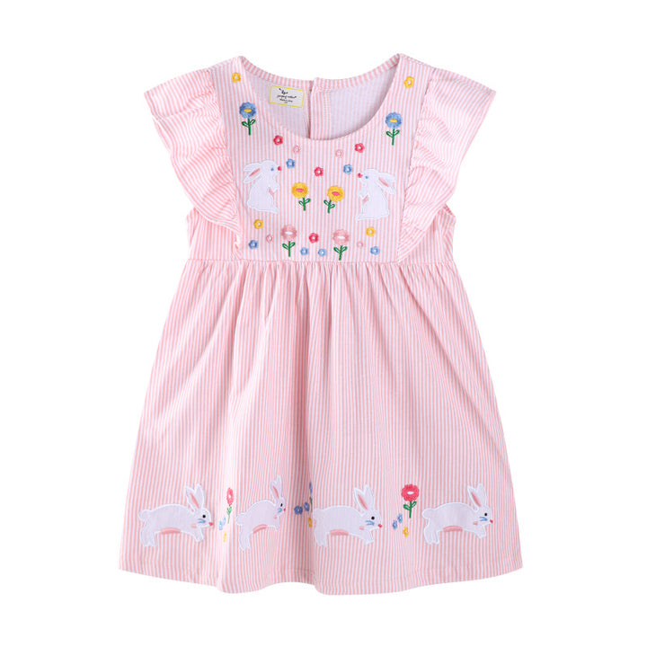 Mädchen Freizeitkleid mit verspielten Hasen- und Blumenapplikationen Drune