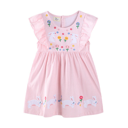 Mädchen Freizeitkleid mit verspielten Hasen- und Blumenapplikationen Drune