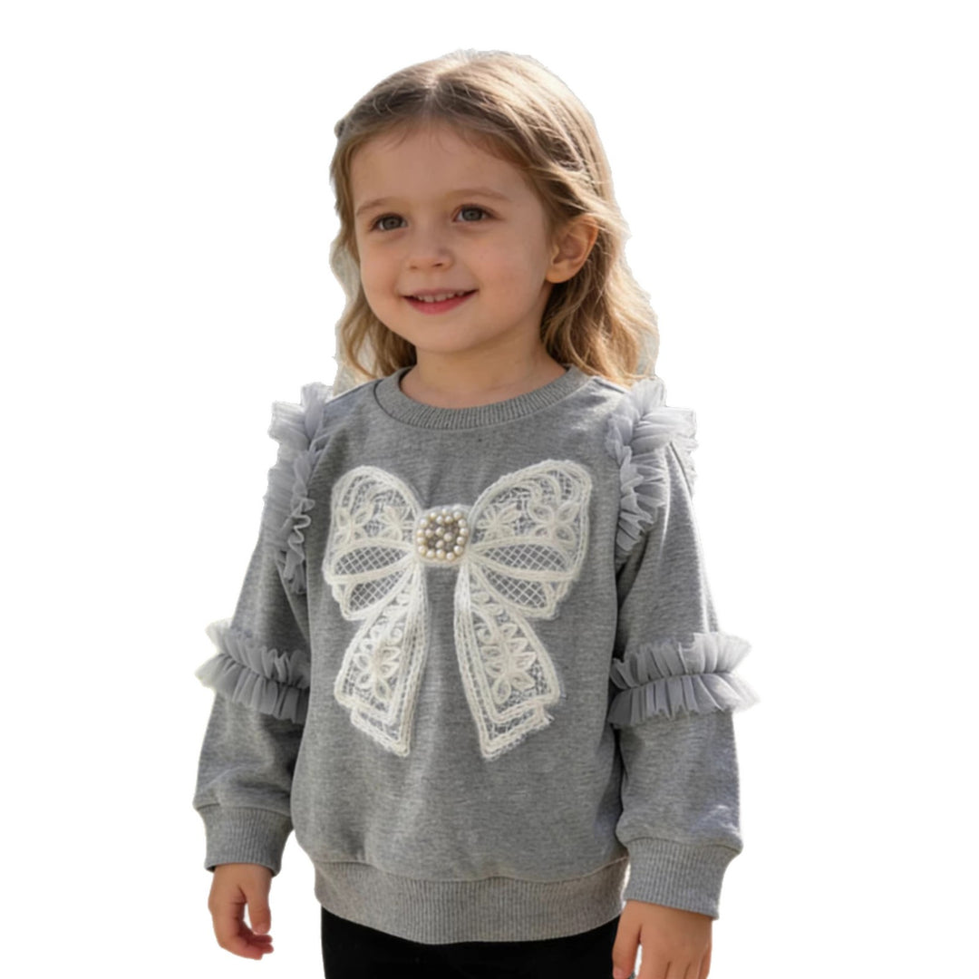 Mädchen Sweatshirt mit Rüschendetails und dekorativem Schleifenmotiv Drune
