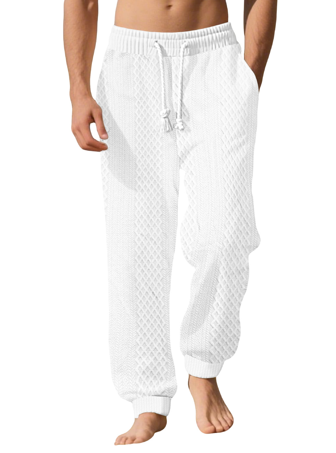 Herren nan gestrickte Wohlfühlhose mit Zopfstruktur, elastischem Bund, Kordelzug und Eingrifftaschen Drune