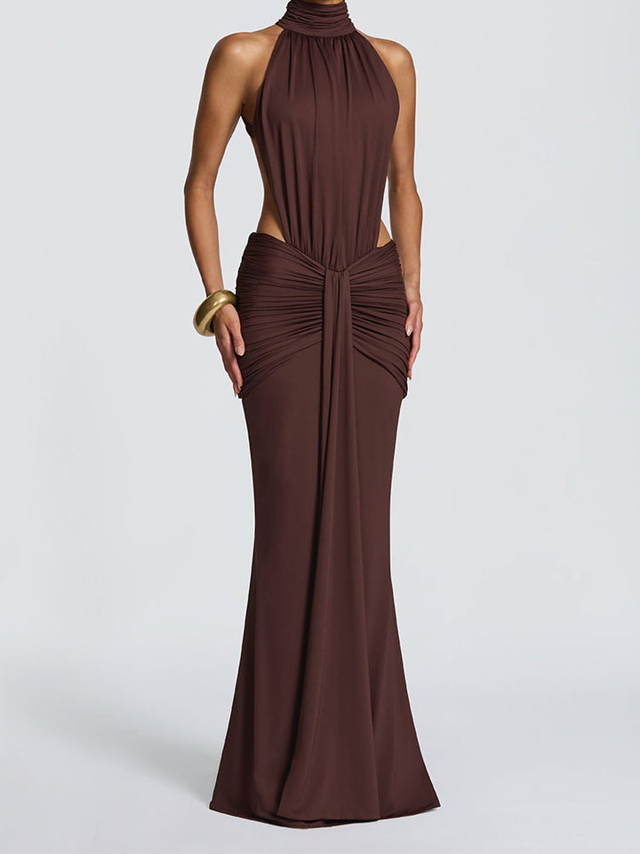 Damen Elegantes Maxikleid mit drapiertem Vorderteil und hochgeschlossenem Design Drune