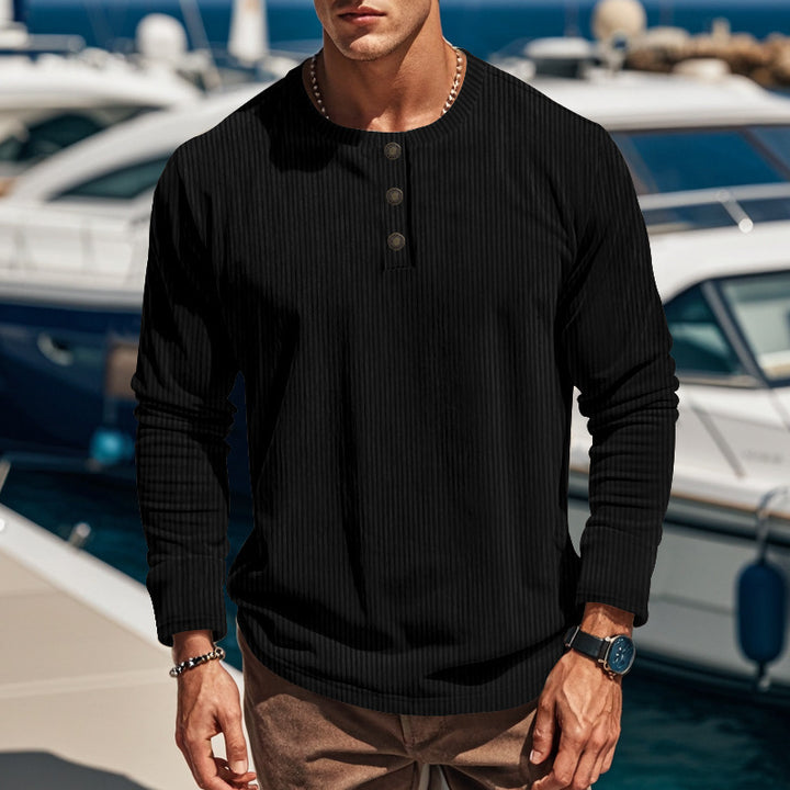 Herren Langarm-Henley-Shirt mit strukturiertem Design und Knopfdetails Drune