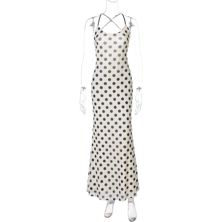Damen Polka-Dots Maxikleid mit Spaghettiträgern und elegantem Schnitt Drune