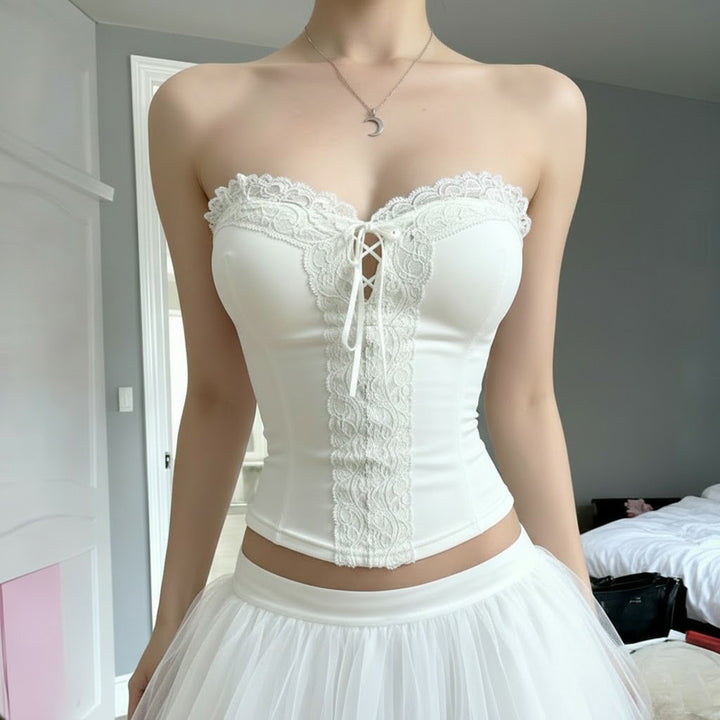 Damen Spitzen-Corsage mit verstellbarem Schnür-Design Drune