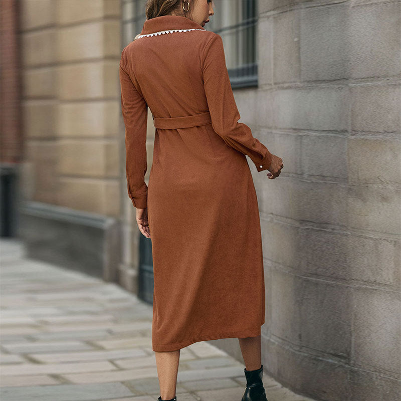Damen Hemdblusenkleid mit Taillengürtel und seitlichem Schlitz Drune