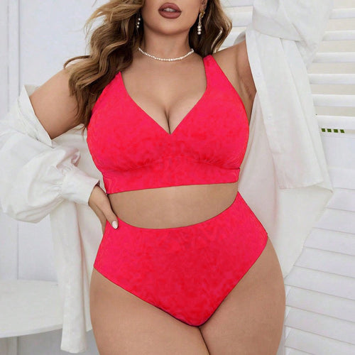 Damen Hoch tailliertes Bikini-Set mit V-Ausschnitt und sportlichem Oberteil Drune