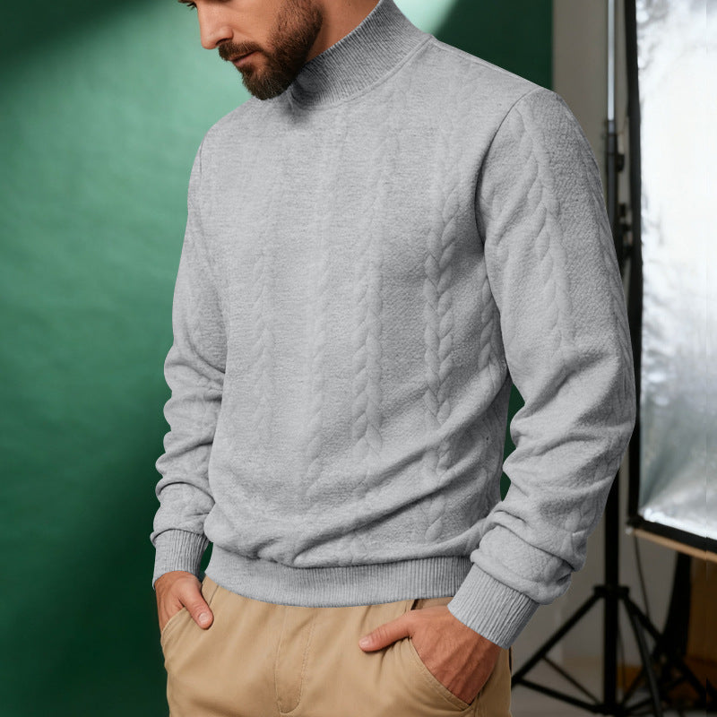 Herren nan Strickpullover mit Stehkragen, Zopfmuster, weichem Rippbündchen und Regular Fit Drune