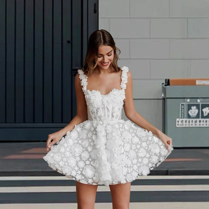Damen Elegantes Maxikleid mit floralen Applikationen und transparenten Ärmeln Drune