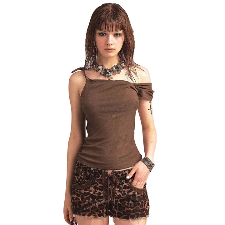 Damen asymmetrisches Trägershirt mit dekorativem Bindeband Drune