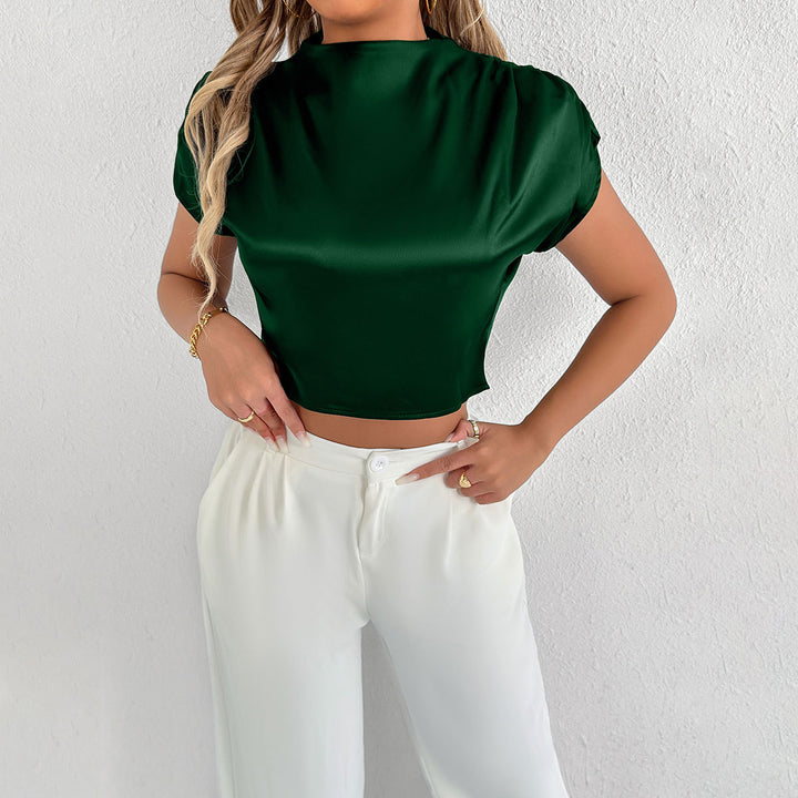 Damen Elegantes Kurzarm-Blusenshirt mit modernem Stehkragen Drune
