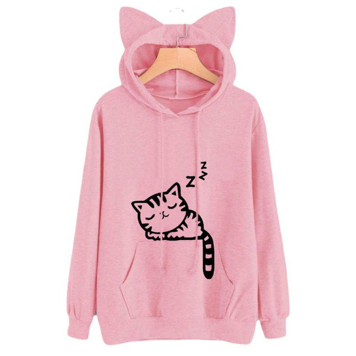 Damen Kapuzenpullover mit Katzenohren und süßem Druck Drune