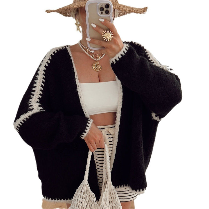 Damen lässiger Strickcardigan mit attraktiven Kontrastdetails Drune