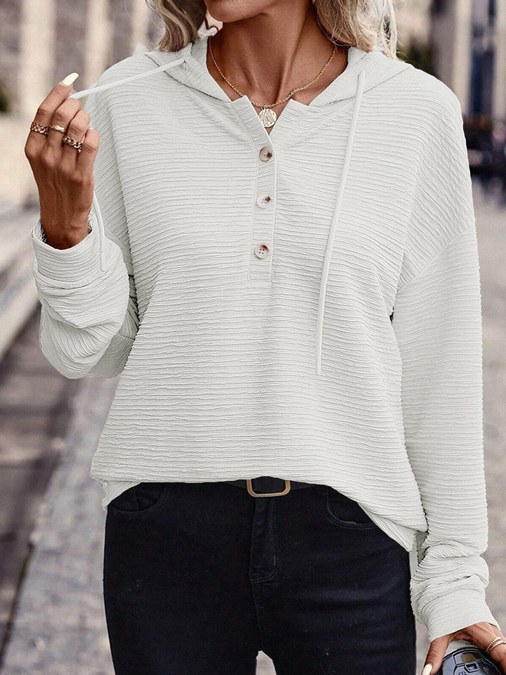 Damen Kapuzenpullover mit strukturiertem Stoff und eleganten Knopfdetails Drune