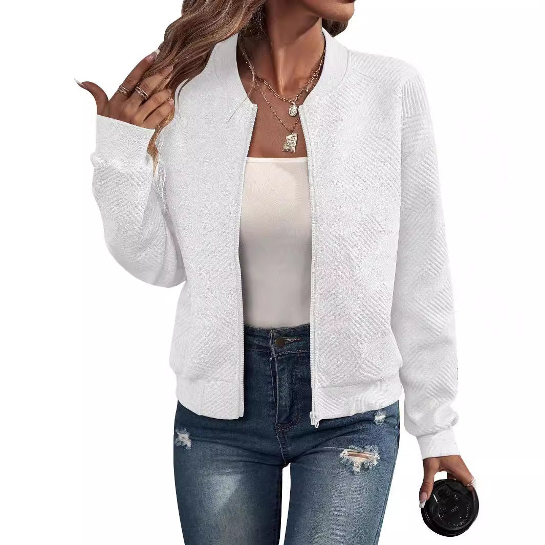 Damen lässige Bomberjacke mit feinem Strukturdesign und praktischen Taschen Drune