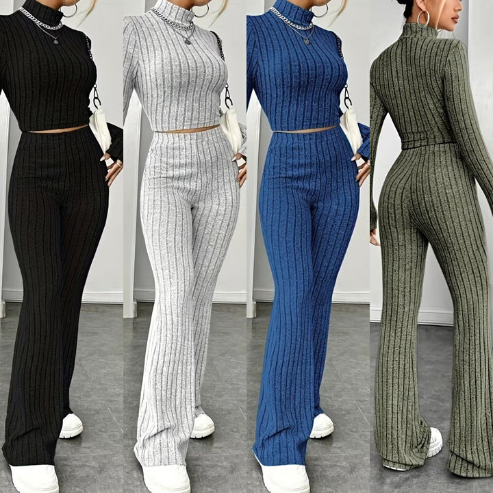 Damen elegantes Strick-Set mit hoher Passform und strukturiertem Design Drune