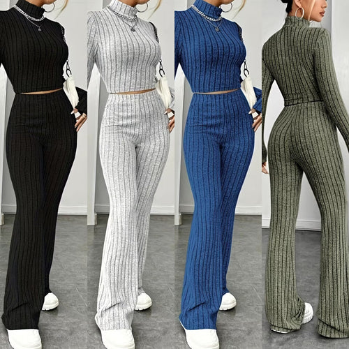 Damen elegantes Strick-Set mit hoher Passform und strukturiertem Design Drune