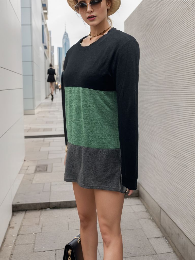 Damen Lässiges Langarmshirt mit Farbblockdesign und weichem Material Drune