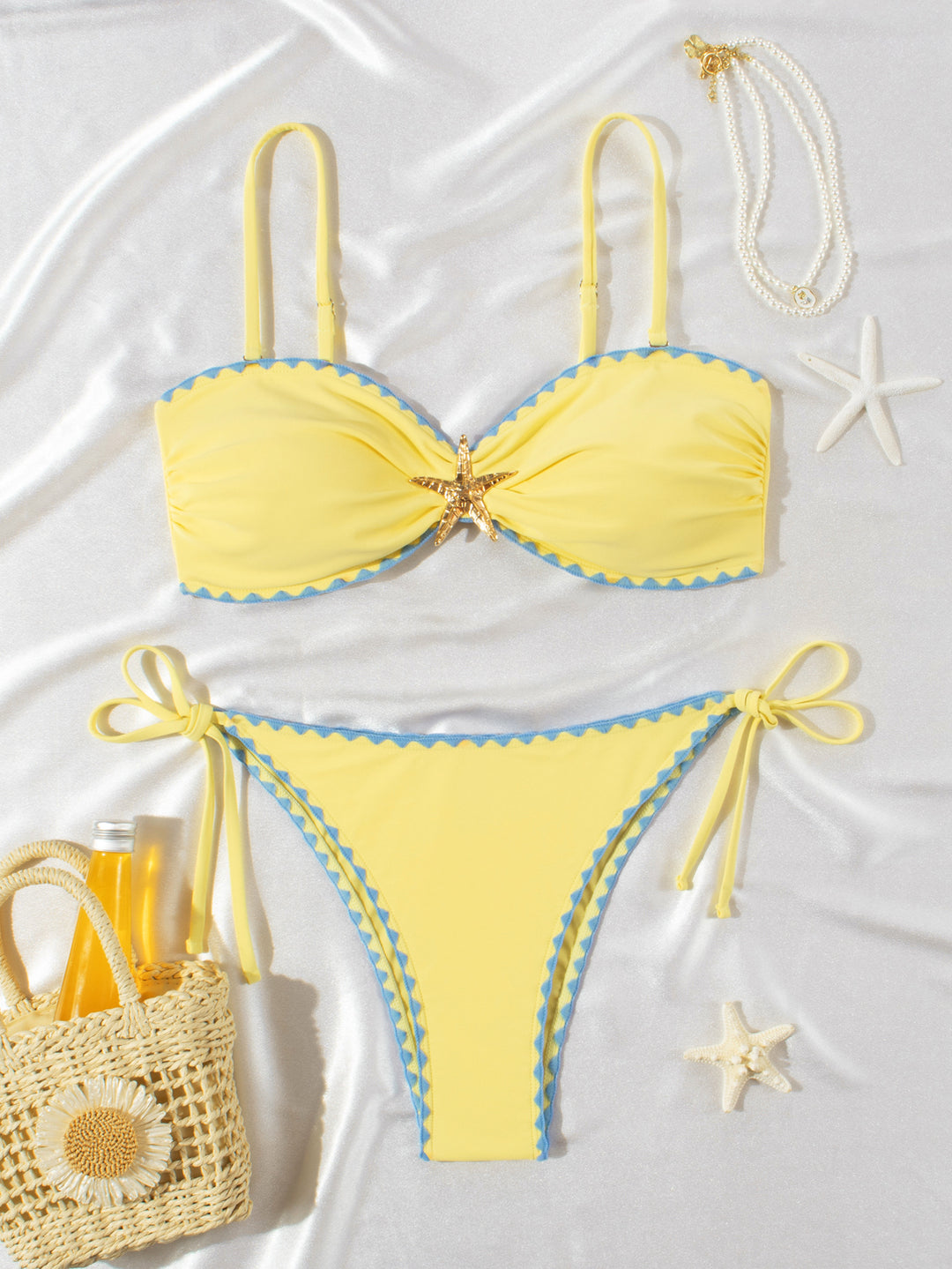 Damen Bikini-Set mit modischem Raffung und zeitloser Stern-Applikation Drune
