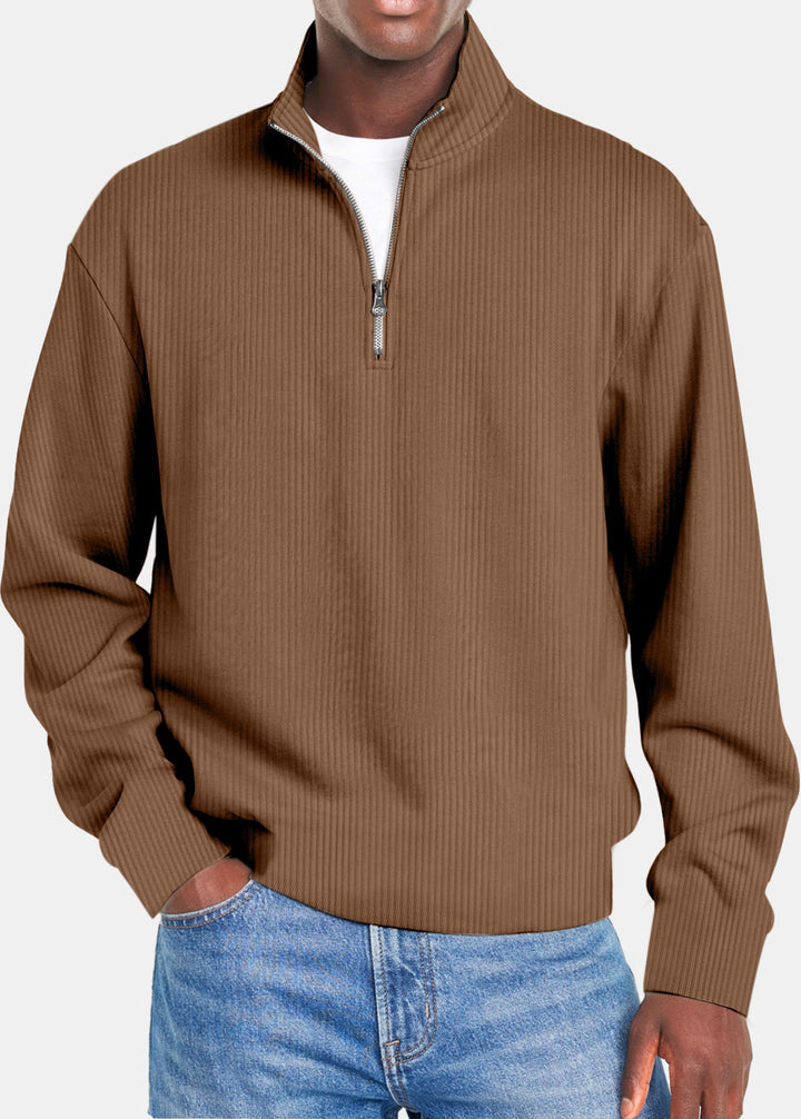 Herren nan gerippter Troyer-Pullover mit Halbzip und Stehkragen Drune