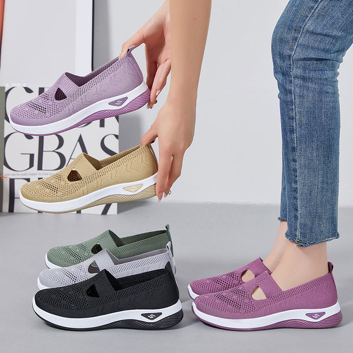 Damen nan leichter gestrickter Slipper-Sneaker mit elastischem Mittelriemen und ergonomischer Memory-Komfortsohle Drune