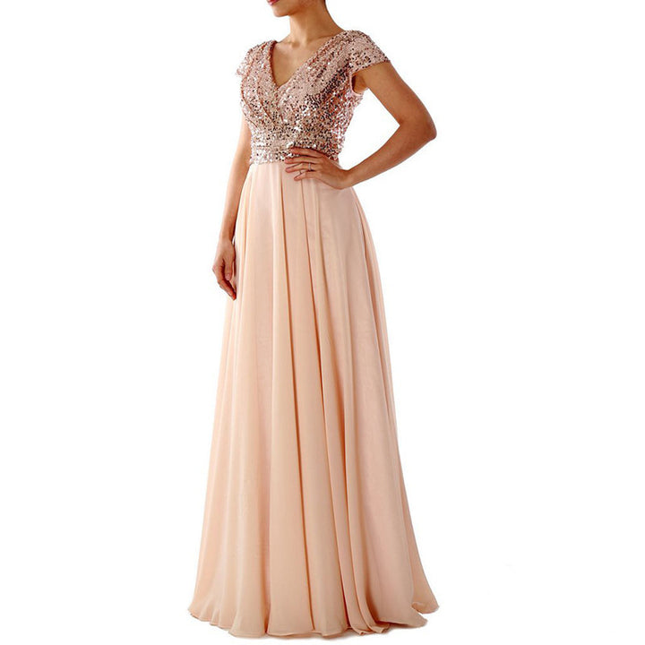 Damen Abendkleid mit funkelnden Pailletten und elegantem V-Ausschnitt Drune