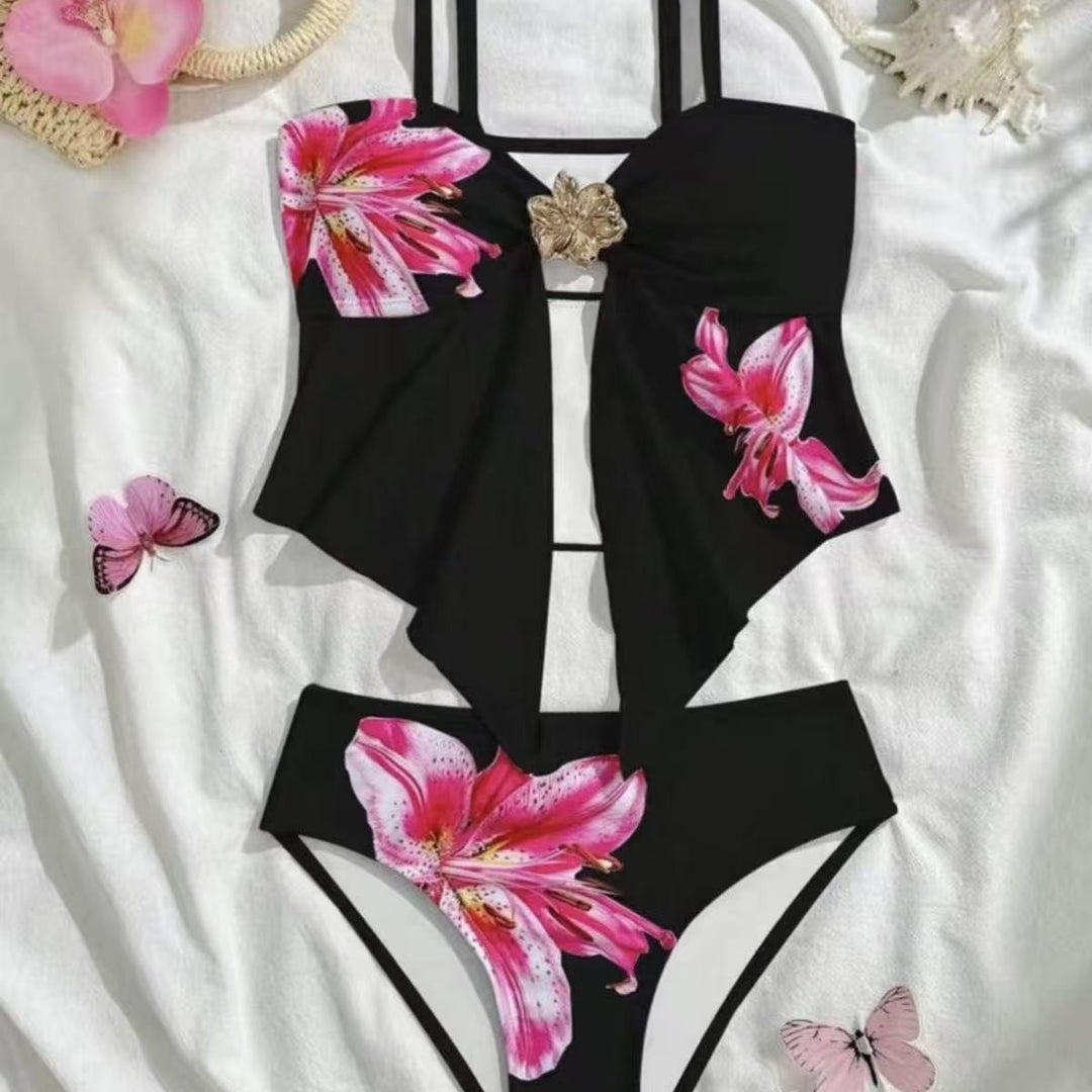 Damen Bikini-Set mit floralem Wickeldetail und eleganter Blütenapplikation Drune