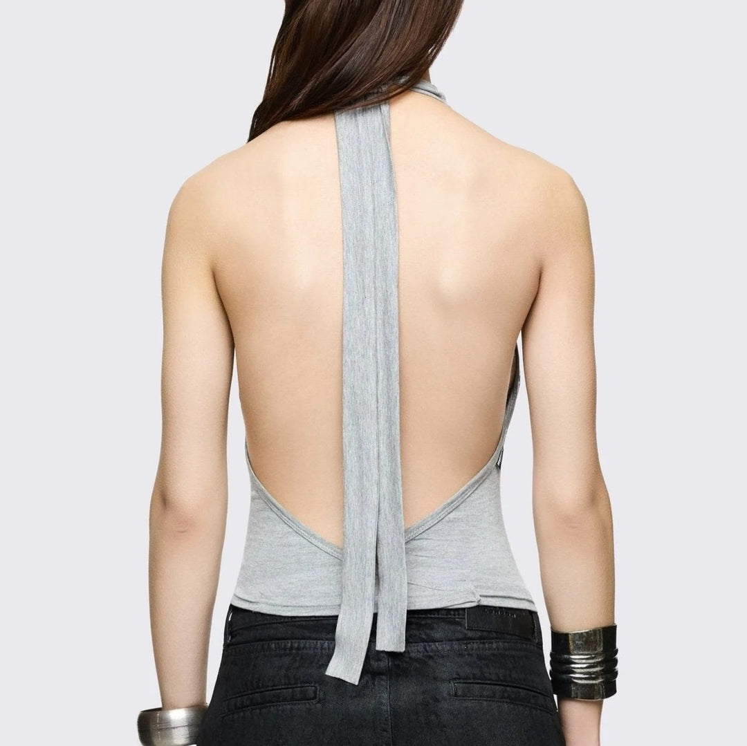 Damen Figurumspielendes Choker-Top mit raffinierten Ösen Drune