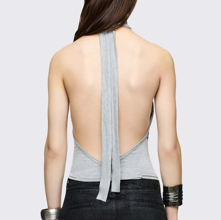 Damen Figurumspielendes Choker-Top mit raffinierten Ösen Drune