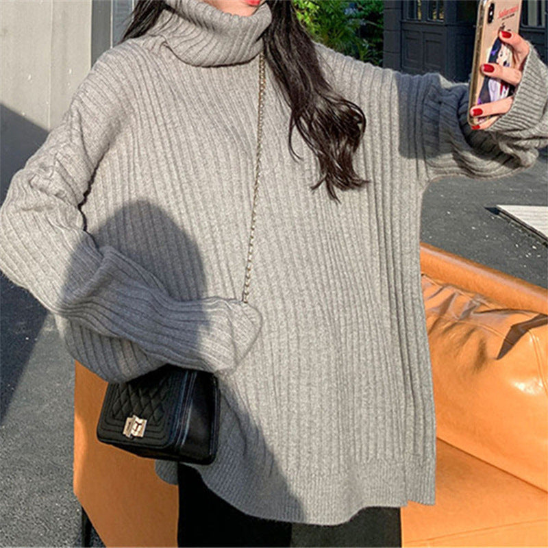 Damen Eleganter und gemütlicher Rollkragenpullover mit Rippstruktur Drune