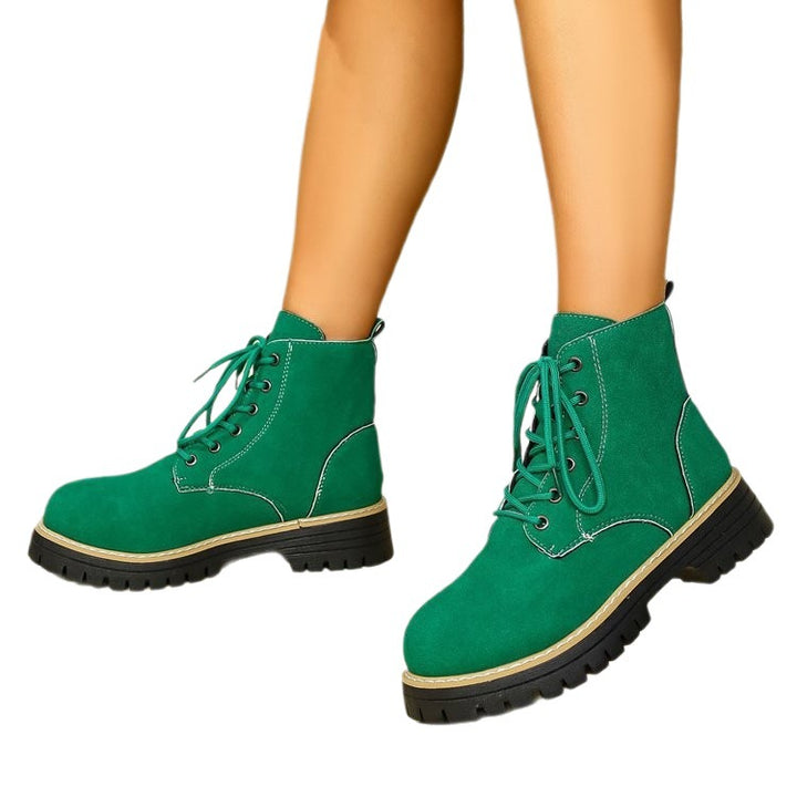 Damen nan Schnür-Stiefelette in Veloursoptik mit warmem Innenfutter, gepolstertem Schaft und robuster Profilsohle Drune