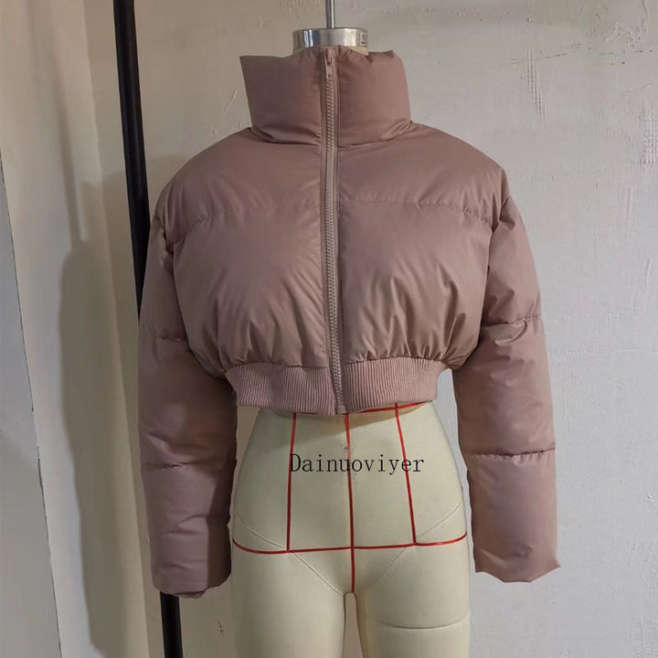 Damen cropped Daunenjacke mit hohem Kragen und elastischem Bund Drune
