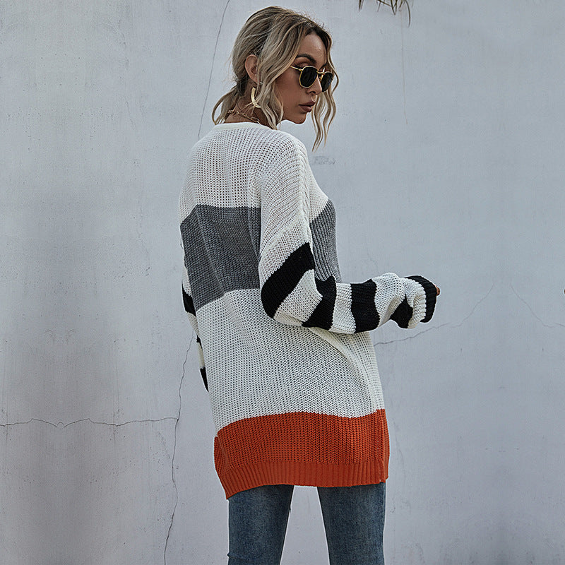 Damen lässiger Überwurf-Pullover mit farblich harmonischem Streifenmuster Drune