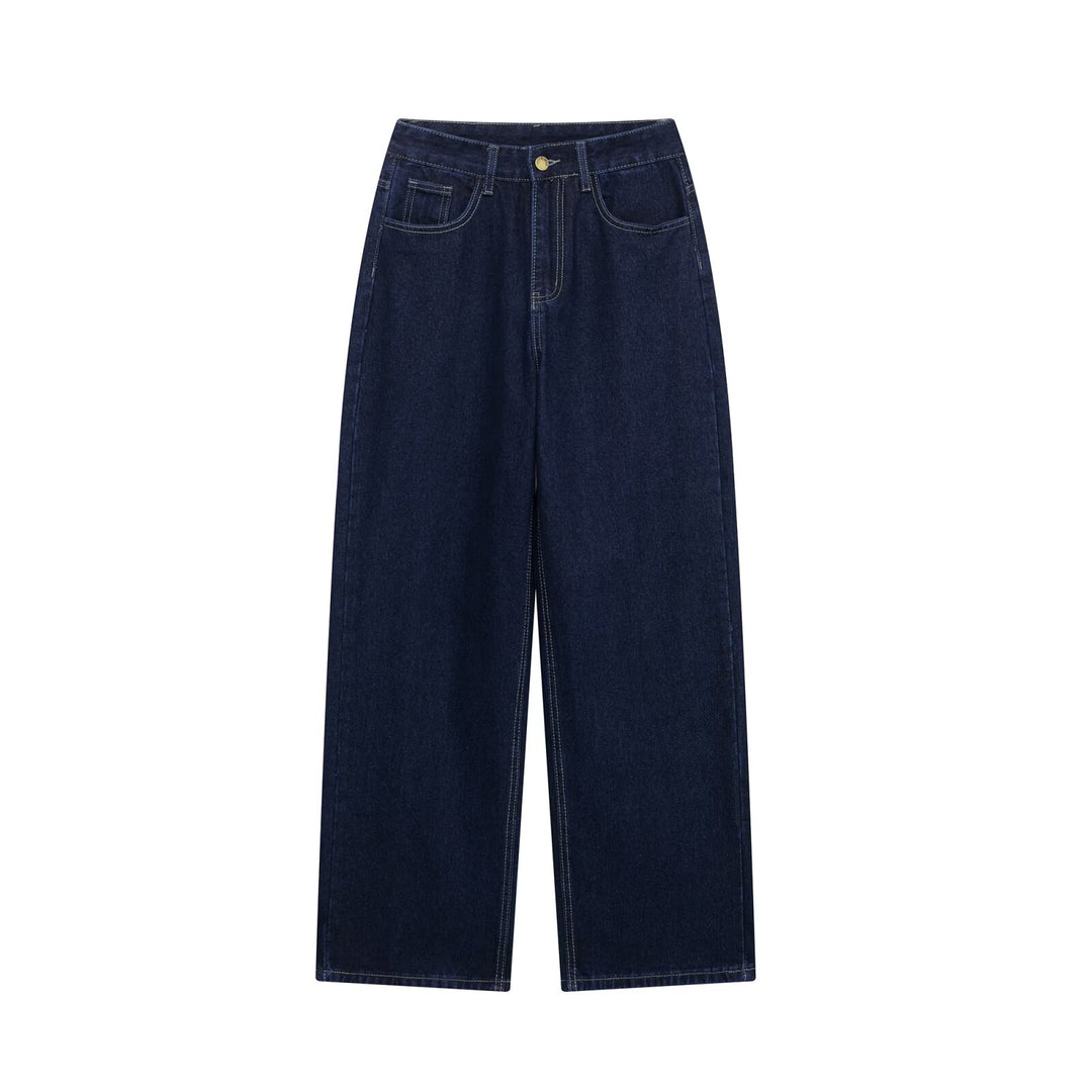 Damen nan hochgeschnittene, weit geschnittene Jeans mit geradem Bein und Fünf-Taschen-Details Drune