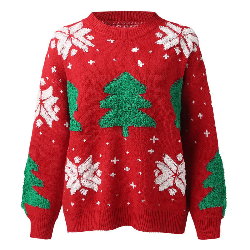 Damen Weihnachtspullover mit saisonalem Baumdesign und lässiger Passform Drune