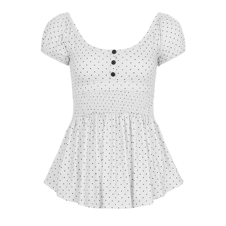 Damen Verspieltes Polka Dots Oberteil mit Rüschen und Knopfleiste Drune