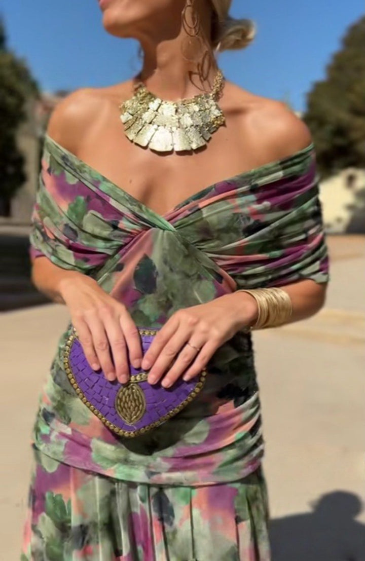 Damen nan fließendes Abendkleid mit transparentem Chiffon-Capelet, V-Ausschnitt und taillierter Drapierung Drune