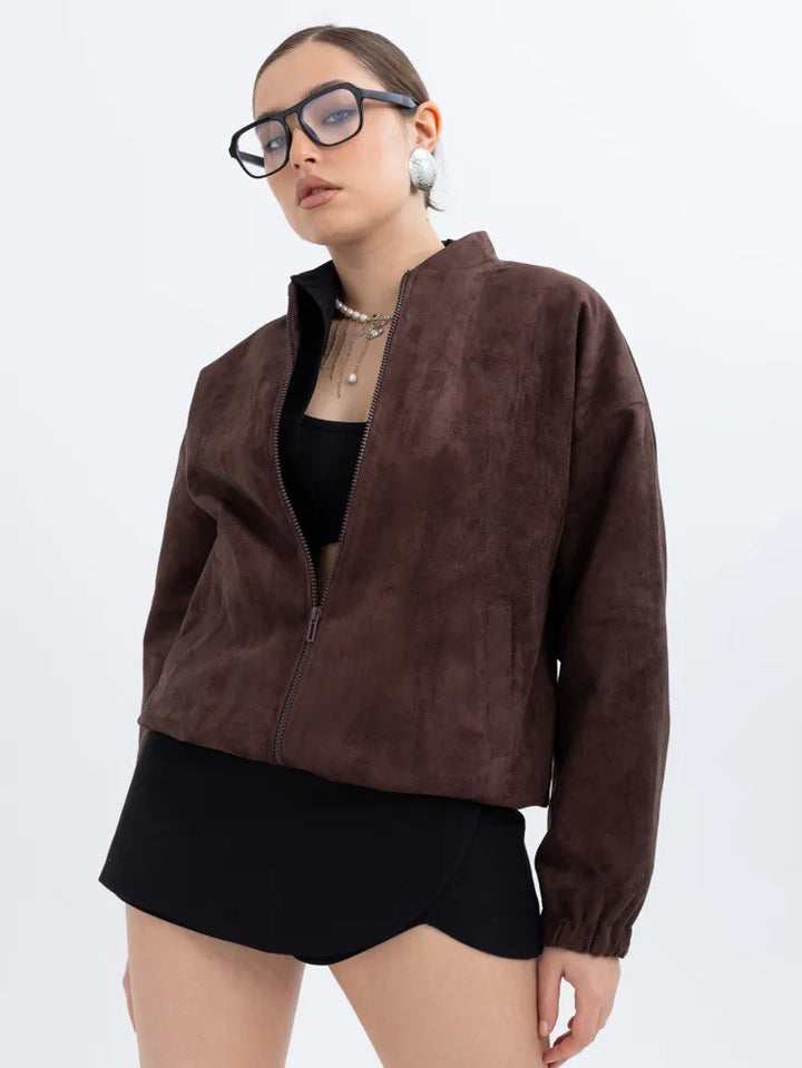 Damen Modische Kunstlederjacke im lässigen Schnitt mit Reißverschluss Drune