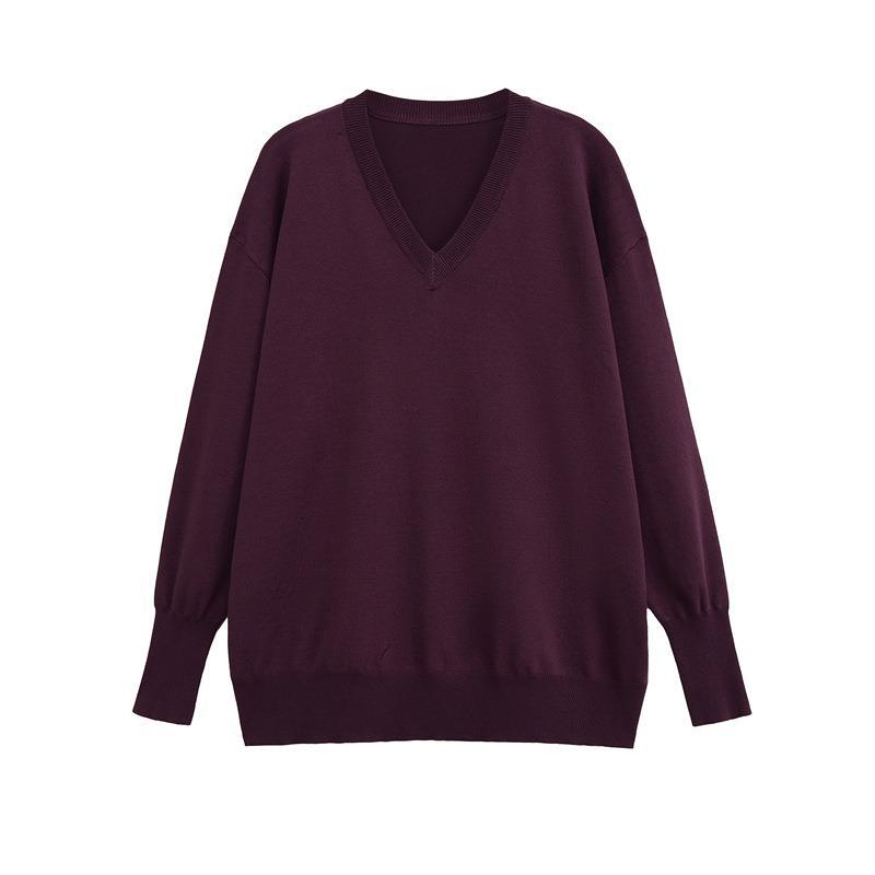 Damen V-Ausschnitt Strickpullover mit weiten Ärmeln und komfortablem Schnitt Drune