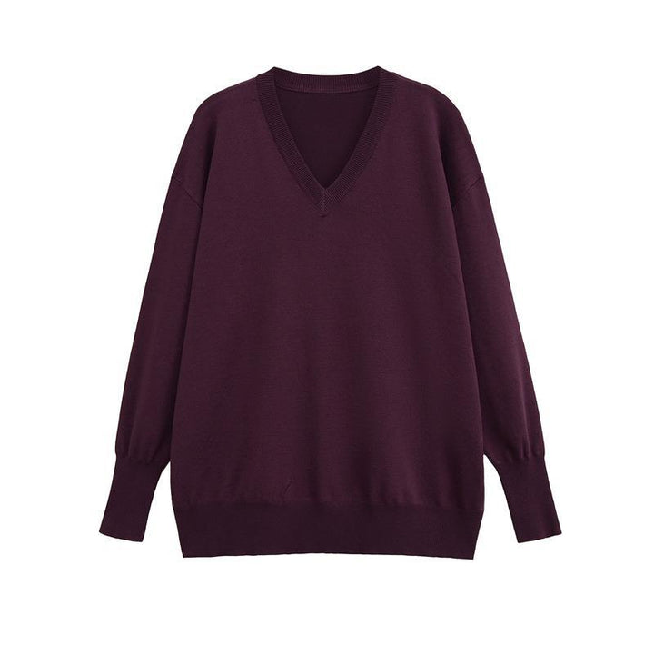 Damen V-Ausschnitt Strickpullover mit weiten Ärmeln und komfortablem Schnitt Drune