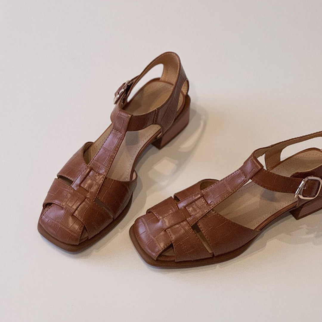 Damen Riemchen Blockabsatzsandalen mit verstellbarem Schnallen Drune