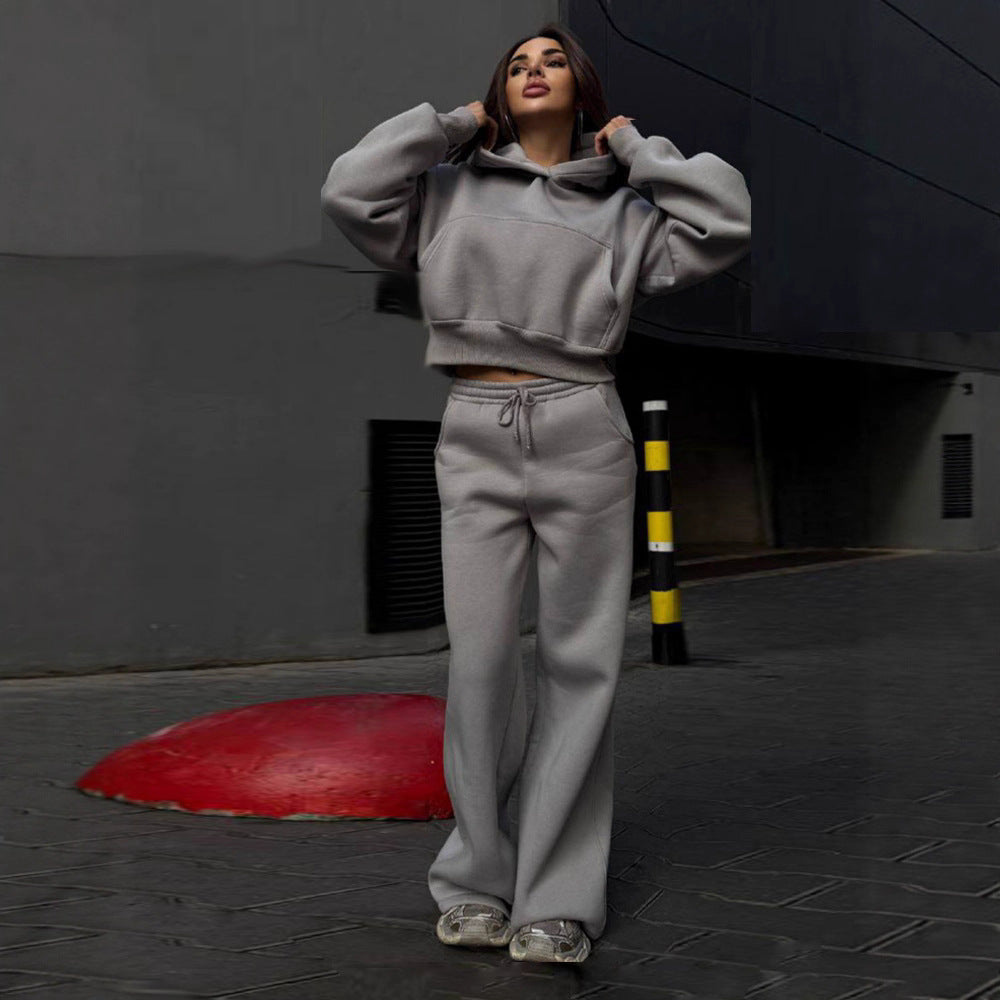 Damen lässiges Hoodie und weite Hose Set Drune