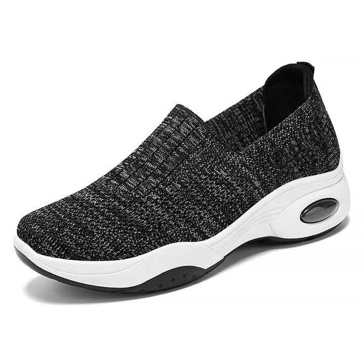 Damen nan nahtloser Strick-Slipper mit erhöhtem Plateau-Luftdämpfer und ergonomischer Fersenstütze Drune