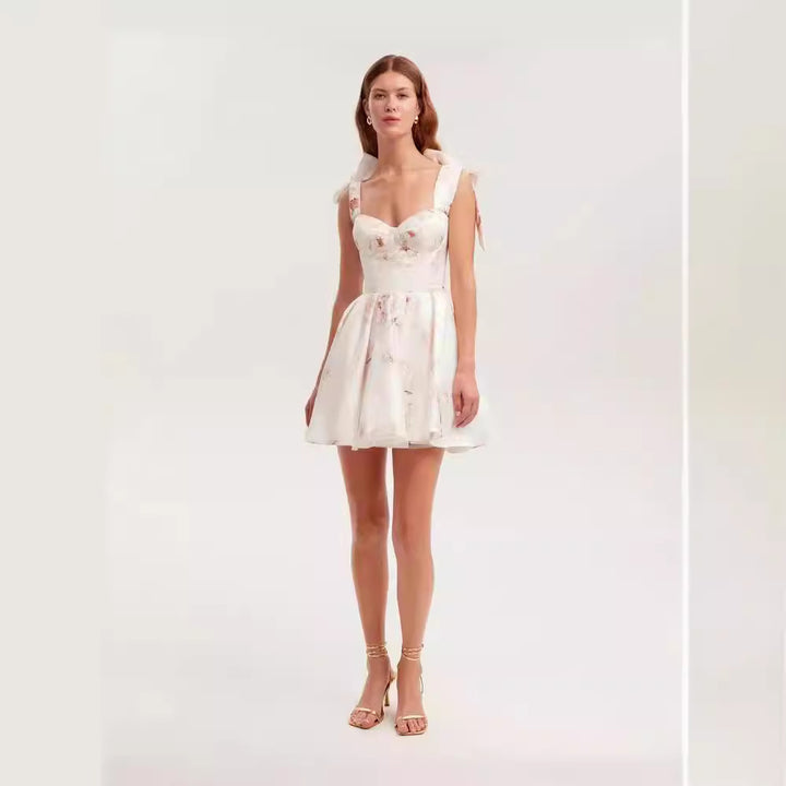 Damen Mini-Kleid mit floralem Muster und Spitzenärmeln Drune