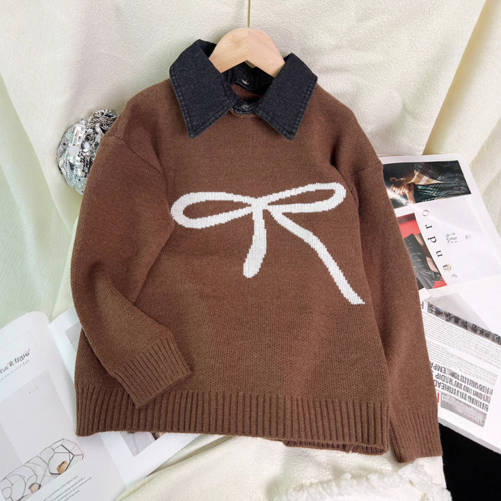 Damen kuscheliger Pullover mit schickem Schleifenmotiv Drune