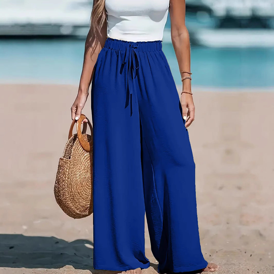 Damen weite und luftige Sommerhose mit elastischem Bund undSeitentaschen Drune