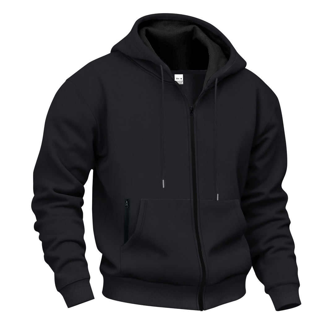 Herren nan Zip-Hoodie Sweatjacke mit angerautem Innenfutter, Kängurutasche und gerippten Bündchen Drune