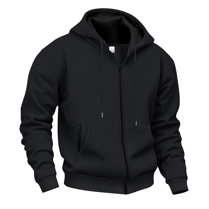 Herren nan Zip-Hoodie Sweatjacke mit angerautem Innenfutter, Kängurutasche und gerippten Bündchen Drune